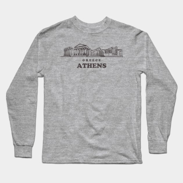 Greece Athens sketch Long Sleeve T-Shirt by Mako Design 